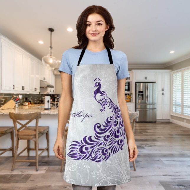 Tablier Purple Peacock Personnaliser l'impression (Purple Peacock Personalized Apron)