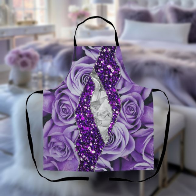 Tablier Purple Rose Silver Luxury Elégant Texture Liquide (Créateur téléchargé)