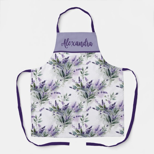 Tablier Purple Sage Green Lavender Custom Name Apron (Recto)