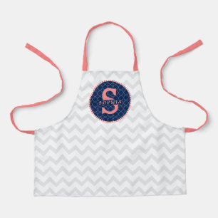 Tablier Quatrefoil Chevron Motif Coral Monogramme