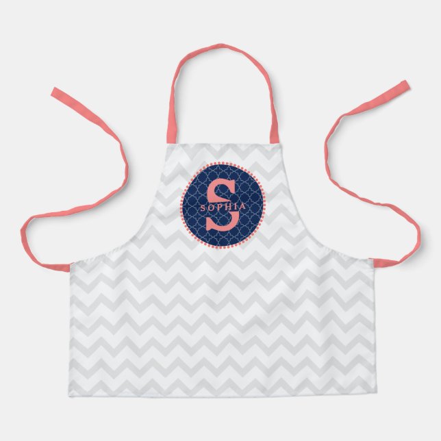 Tablier Quatrefoil Chevron Motif Coral Monogramme (Recto)