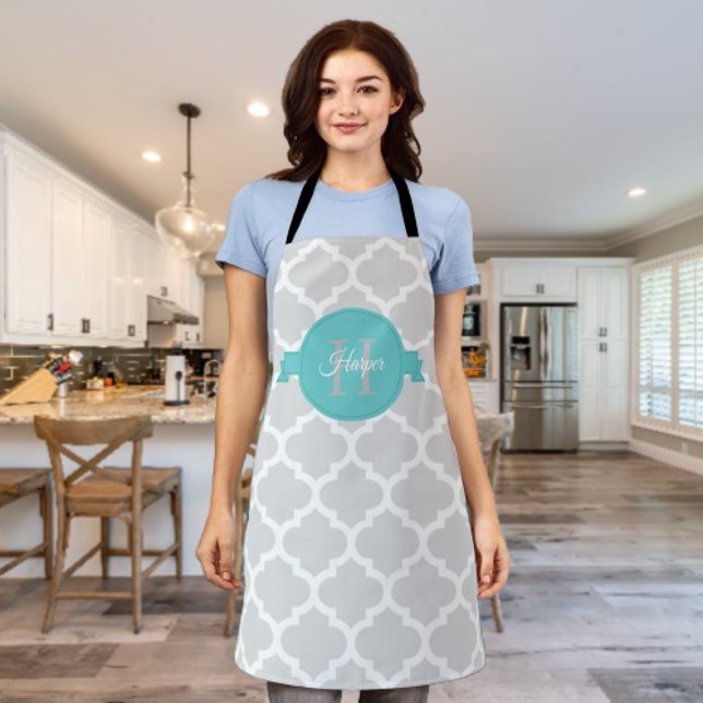 Tablier Quatrefoil turquoise personnalisé (Teal Quatrefoil Personalized Apron)