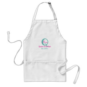 Tablier Queen of cuisine monogramme vert rose simple minim