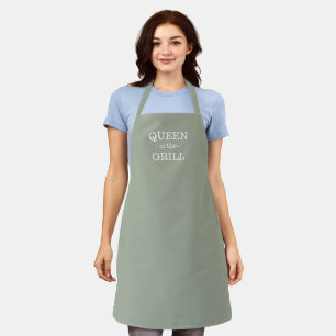 Tablier Queen of the Grill sage vert solide texte personna