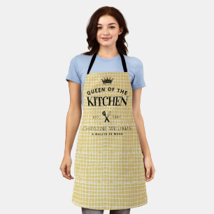 Tablier Queen of the Kitchen Crown Foodie Maman Jaune Plai