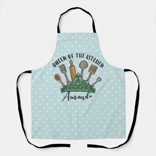 Tablier Queen of the Kitchen Cute Mint Green Pois (Recto)