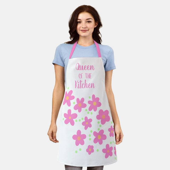 Tablier Queen of the Kitchen Pink Flowers Apron (Porté)