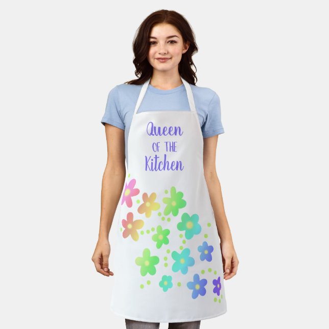 Tablier Queen of the Kitchen Rainbow Flowers Apron (Porté)