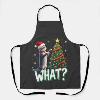 Tablier Quel chat drôle poussant l'arbre de Noël sur le ch