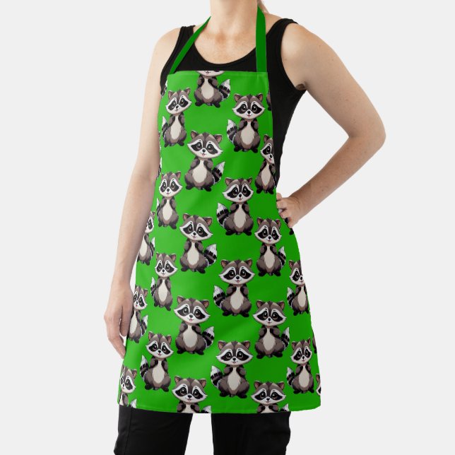 Tablier Raccoon Pattern Design Green  (Insitu)