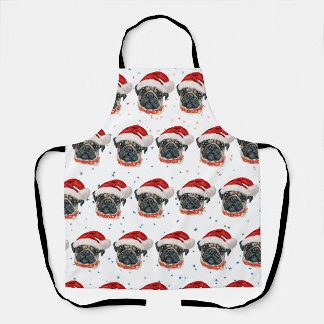 Tablier Race de chien Pug Étoiles de Noël (Recto)