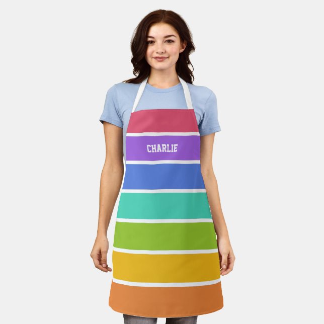 Tablier Rainbow Colours nom personnalisé (Porté)