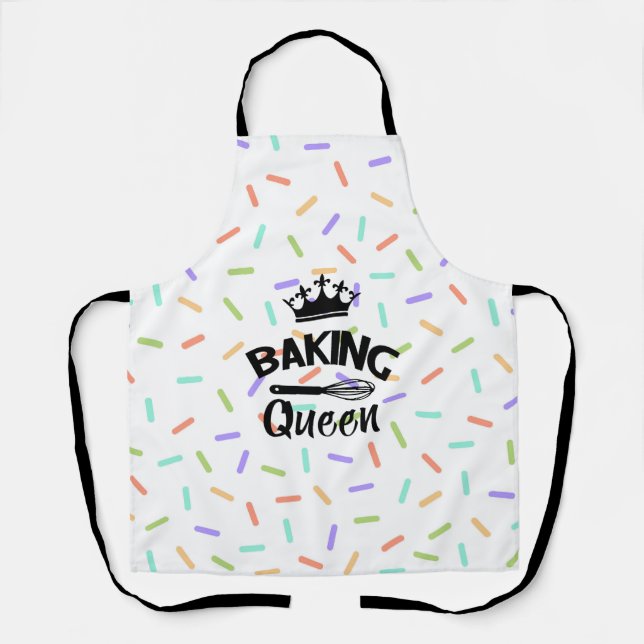 Tablier Rainbow confetti baking queen drôle slogan (Recto)
