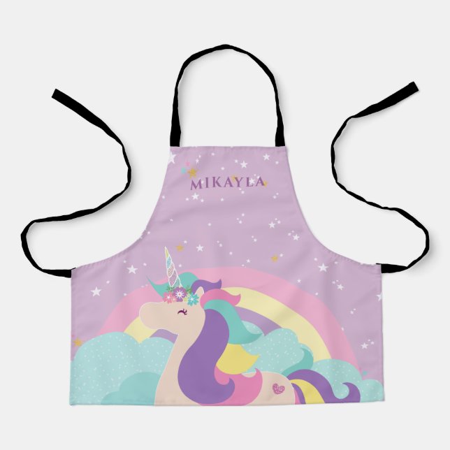 Tablier Rainbow Unicorn Cute Personnalisé Enfants Apron (Recto)