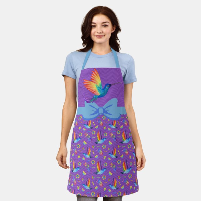 Tablier Rainbows et Love Humming Bird Apron dans Eggplant (Porté)