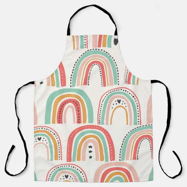 Tablier Rainbows scandinave : Motif d'art naïf. (Recto)