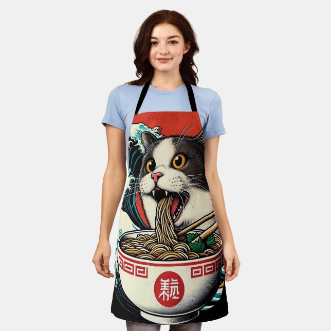 Tablier Ramen de chat Art japonais Style vintage (Porté)