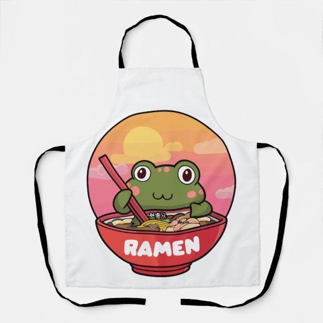 Tablier Ramen mangeant des grenouilles de Kawaii (Recto)