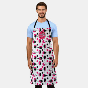 Tablier Raquettes Balles De Pickleball Rose Noir Personnal