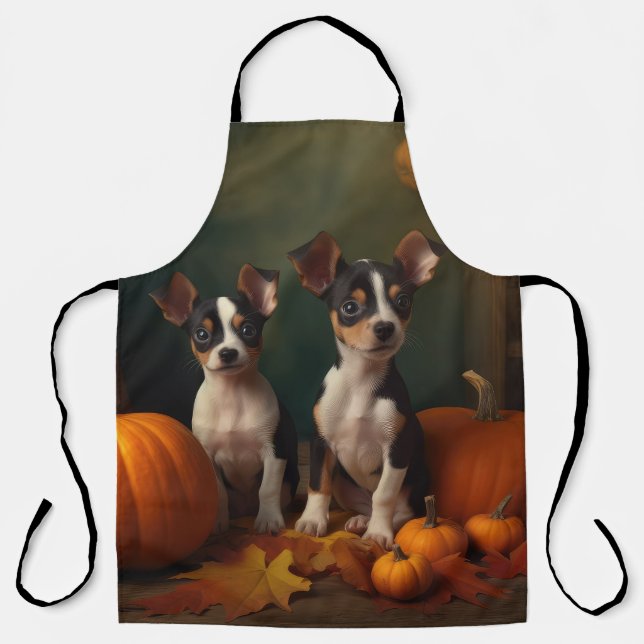Tablier Rat Terrier chiot Automne Délice Citrouille  (Recto)