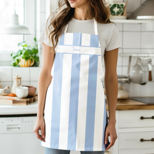 Tablier rayé bleu barbeau bonbon (Candy Stripe Blue Apron)
