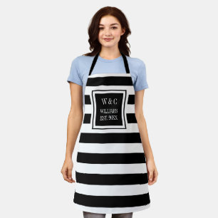 Tablier Rayure Noir Et Blanc Nom De Famille Monogramme Ten