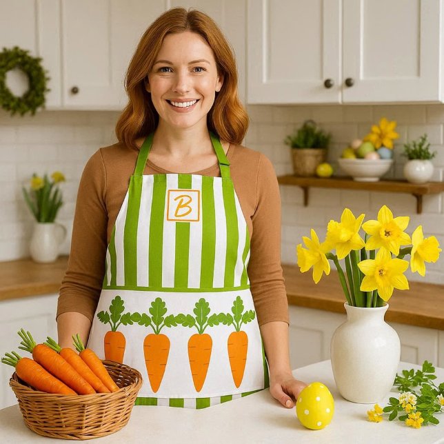 Tablier Rayure verte Monogramme avec la fille du jardin de (spring carrot apron  mockup )