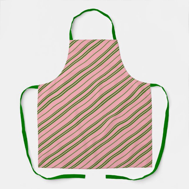 Tablier Rayures de canne à bonbons rose et verte  (Recto)
