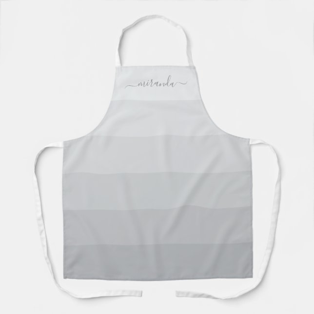 Tablier Rayures dégradées pastel gris avec nom personnalis (Recto)