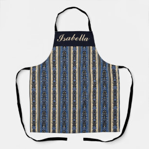 Tablier Rayures en damas bleu et or