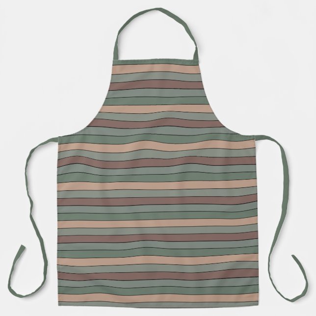 Tablier Rayures Marron Vert Et Noir Sur Papier Aquarelle (Recto)