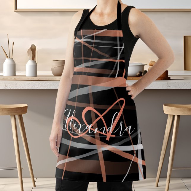 Tablier Rayures modernes rose Abstrait Motif Monogramme (Modern Stripes Pink Abstract Pattern Monogram Apron)