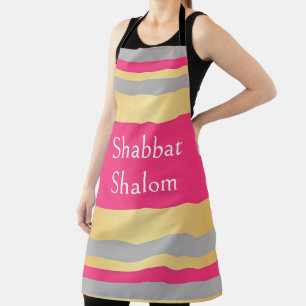 Tablier Rayures rose chaud gris or, Shabbat Shalom Glam