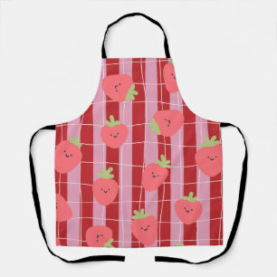 Tablier Rayures roses et rouges, avec des fraises