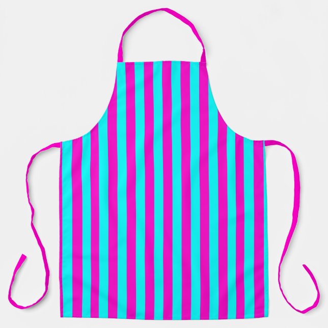 Tablier Rayures Turquoise Vert Bleu Cyan Et Rose Chaud (Recto)