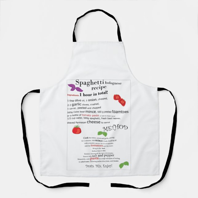 Tablier Recette de Bologne Spaghetti humoristique Apron (Recto)