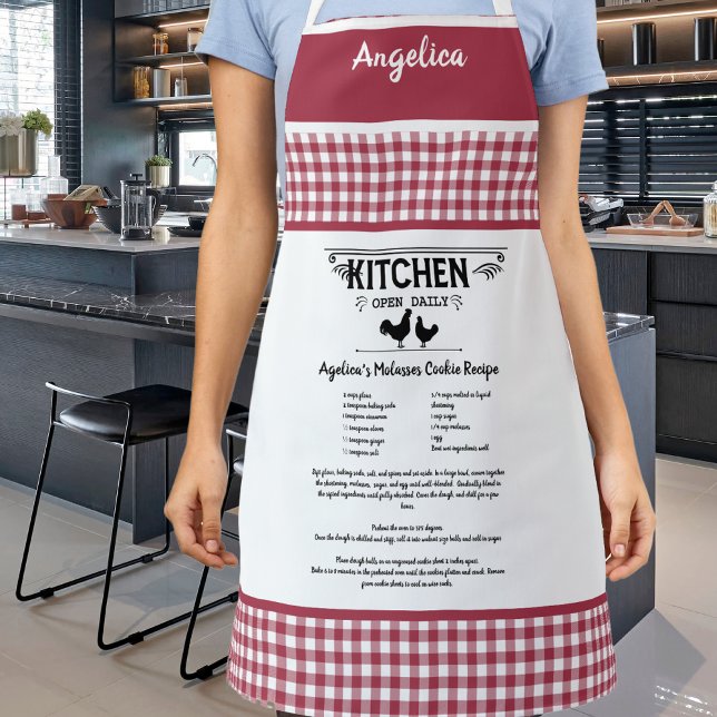 Tablier Recette personnalisée Rouge Blanc Farmhouse Buffal (Créateur téléchargé)