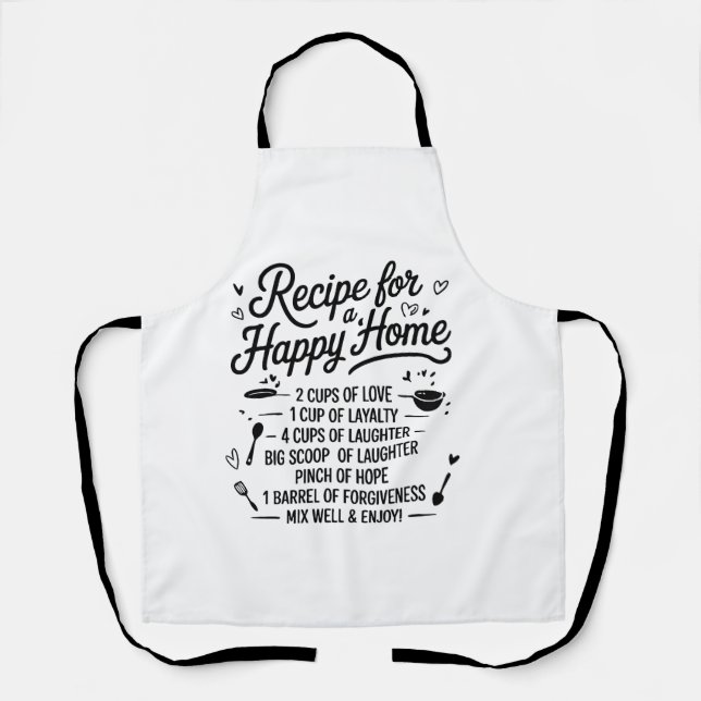 Tablier Recette pour une cuisine maison heureuse Amour, Ri (Recto)