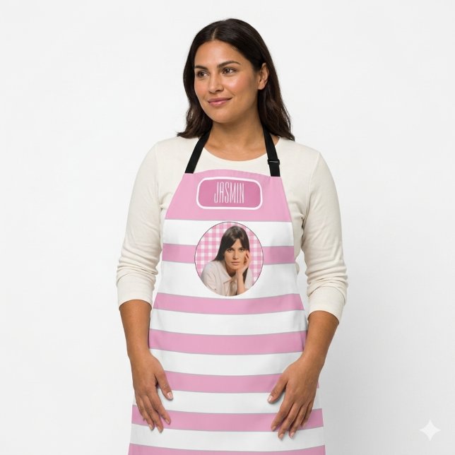 Tablier Recettes | Motif Gingham rose et Blanc  (Créateur téléchargé)