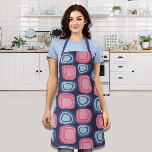 Tablier Rectangles organiques rétro bleu et rose
