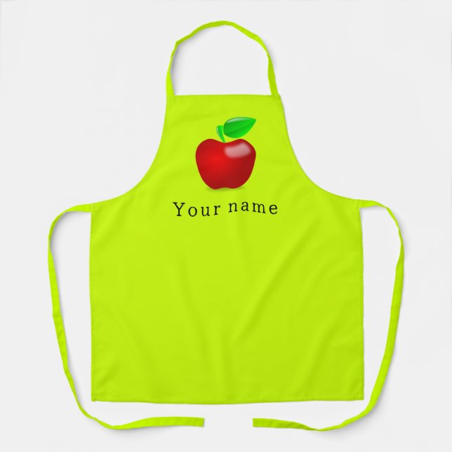 Tablier  Red  apple  in Neon  yellow -add name (Recto)