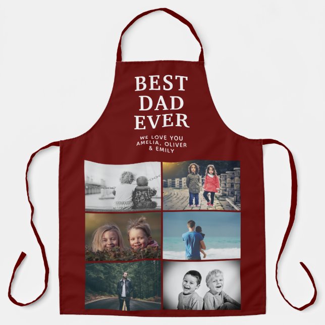 Tablier Red Best Papa Jamais Custom 6 Photo Collage (Recto)