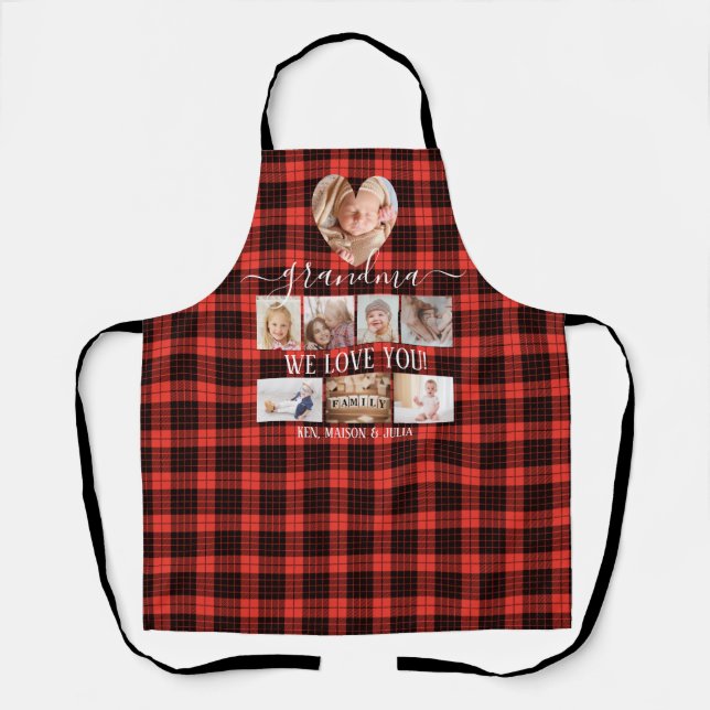 Tablier Red Black Plaid 8 Photo Collage Cadeau Personnalis (Recto)