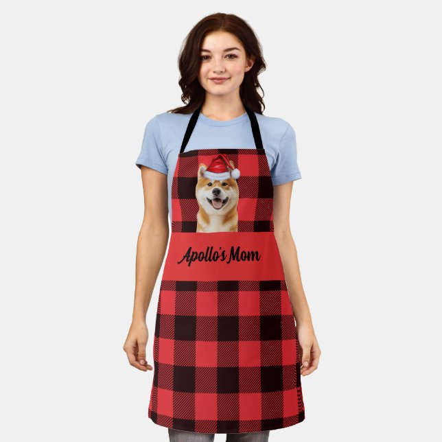 Tablier Red Buffalo Plaid and Akita Inu Dog Christmas (Porté)