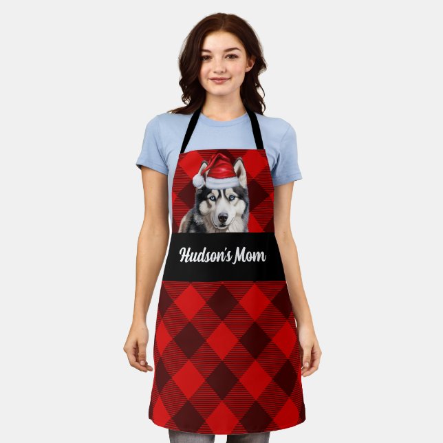 Tablier Red Buffalo Plaid and Husky Dog Christmas (Porté)