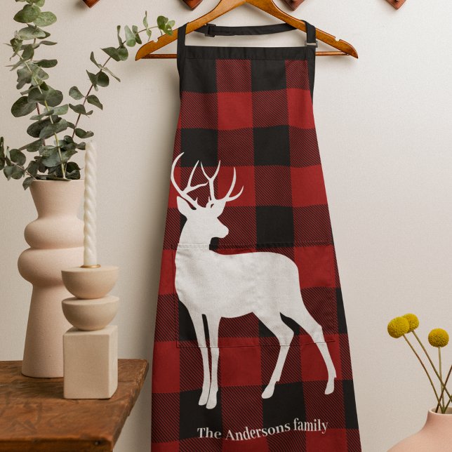 Tablier Red Buffalo Plaid & Deer | Nom personnel Cadeau (Créateur téléchargé)
