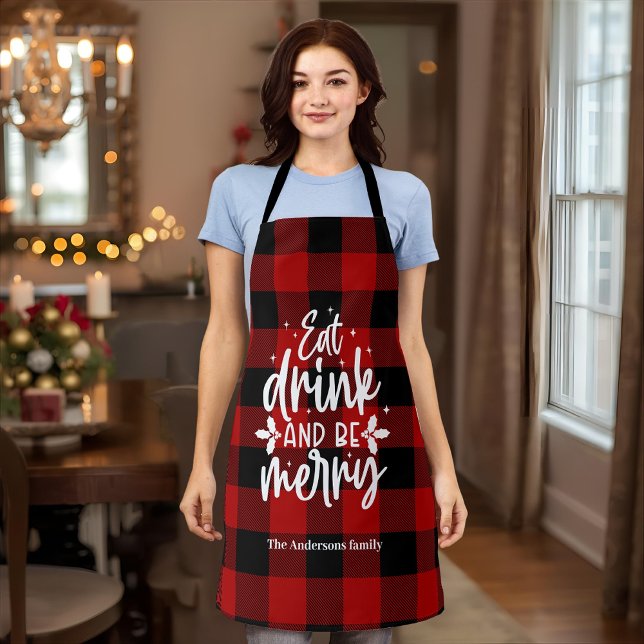 Tablier Red Buffalo Plaid“Eat, Drink & Be Merry" (Créateur téléchargé)