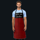 Tablier Red Buffalo Plaid Head Chef Nom du chef Cadeau pou<br><div class="desc">Tablier à carreaux rouge et noir rustique moderne avec un nom personnalisable et un texte "chef",  pour un cadeau personnalisé pour lui.</div>