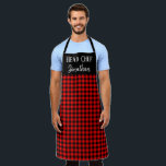 Tablier Red Buffalo Plaid Head Chef Nom du chef Cadeau pou<br><div class="desc">Tablier à carreaux rouge et noir rustique moderne avec un nom personnalisable et un texte "chef",  pour un cadeau personnalisé pour lui.</div>