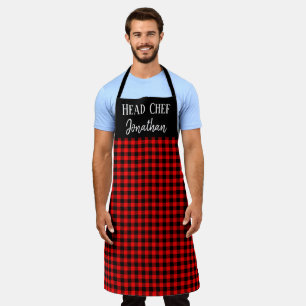 Tablier Red Buffalo Plaid Head Chef Nom du chef Cadeau pou